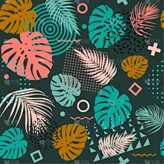 seamless pattern with tropical leaves plants