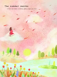 卡通唯美手绘风景插画海报