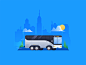 Bussin' around iconography icon illustrator illustration travel sun clouds new york bus