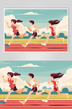 AI数字艺术扁平风校园运动会人物插画-众图网
