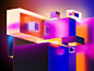 an abstract image of a purple and pink cube