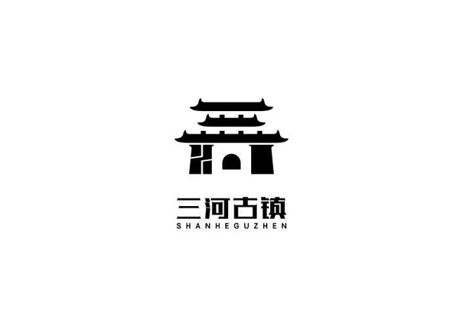 LOGO是“三”和“河”组成，结合城楼，古建筑的装饰形成
