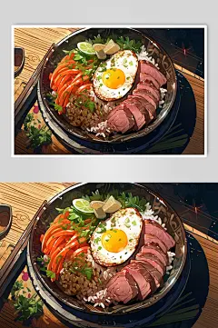 AI数字艺术韩国石锅拌饭美食插画-众图网