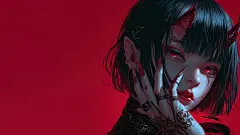 暗黑系红瞳恶魔少女二次元电脑壁纸