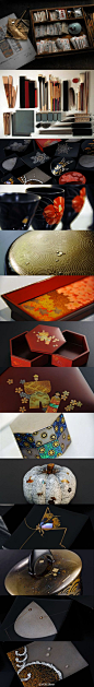 小寒之漆器 | 京都的京漆器遗留奈良时代以来的唐风影响，以“莳绘”为基础衍生出诸多的工艺技法，随着平安京迁都继承得以发展，究竟何为莳绘？莳绘是在漆器表面以漆描绘纹样图案，趁未干之时，散洒金银等金属粉，使其附着于漆器表面的技法。@北坤人素材
