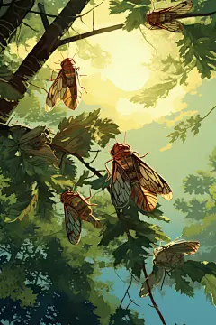 知了夏至插画绘画
