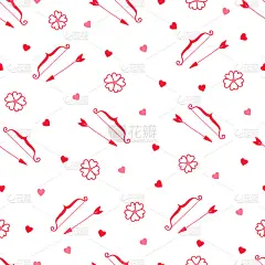 情人节无缝图案有花、弓、箭和花
