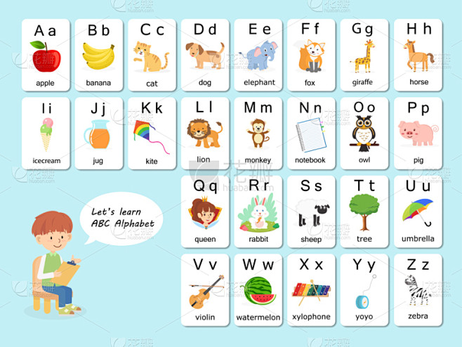 纸牌,单词,闪卡,字母,儿童,矢量,白色背景,字母表次序,教育,协助