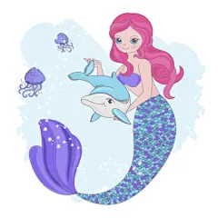 美人鱼与海豚梦幻海底冒险插画