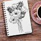 花卉黑白线描画素材