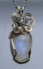 Moonstone Wrapped in Silverplated Wire by ~crystalpanther2 on deviantART