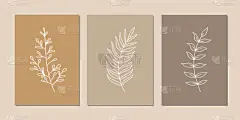 画廊墙壁艺术集3个可打印的简约印刷品.卧室、客厅和写字楼的墙体艺术.手绘矢量设计元素.