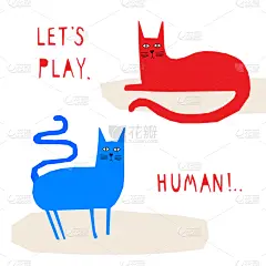 贺卡,模板,乐趣,猫,可爱的,背景分离,猫科动物,动物,猫的叫声,绘画插图
