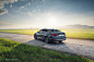 1️⃣ Audi A5 sportback, shot from behind on the road in front of green fields, golden hour, sunlight shining through clouds, sun is setting, Sony Alpha α7 IV, "Mary Martin photography" style raw photo, award winning photography, high resolution, 