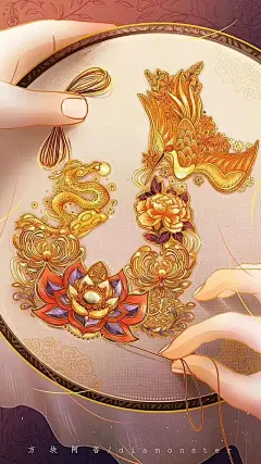 插画师@方块阿兽为此绘制了插画和海报
结合五个非遗项目
剪纸、苏绣、昆曲、古琴、油纸伞
实现传统与现代的融合