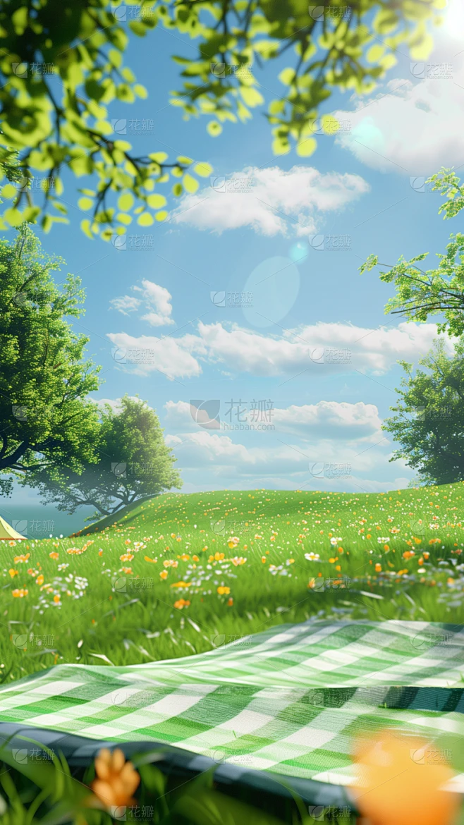 通用3d露营草地场景背景素材