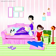 家居闺蜜玩耍韩国商业矢量图AI|插画|插图|韩国|绘画|卡通|卡通人物|卡通人物图片|漫画|漫画人物|人物素材|人物图片|商业|矢量人物|矢量图|市场|手绘|线描