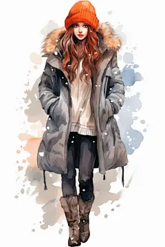 魅力时尚冬季卡通少女人物插画