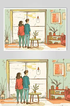 AI数字艺术七夕情人节情侣居家插画