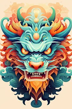 AI数字艺术龙年龙头中国龙插画元素-众图网