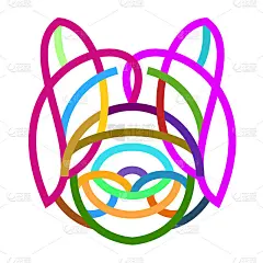 熊猫头的轮廓线在彩色几何风格孤立在黑色背景。标签或海报的现代流行艺术平面设计元素。矢量艺术插图。