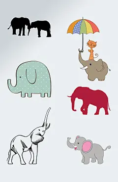手绘动物大象插画素材