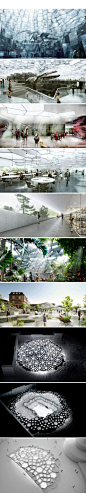 【丹麦自然历史博物馆 /BIG architects】新丹麦自然历史博馆是一个人工矿物景观，它作为哥本哈根市中心植物园的扩建项目，在形态上受到植物园的影响，建筑像是一个岩石的构成体，与周围的绿色景观交相呼应。