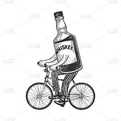 whiskey rides bicycle sketch engraving
