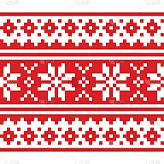 圣诞北欧长矢量重复红白图案——无缝节日编织，北欧针法雪花图案