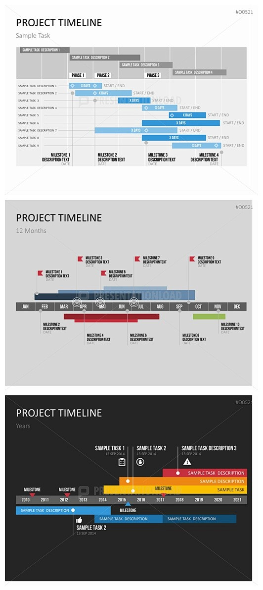 项目规划时间轴的模板一组，可以清晰展现项...