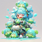 A girl, adorable summoner, summoning sprites, diverse outfits, varied actions, rich expressions, adorable, captivating, detailed depiction, 3D, Blender, Characters designed in Bubble Mart style, Pixar style, bright lighting effects, harmonious color tones