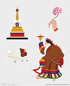 藏族元素插画 转经祈福白塔