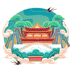 千库网_西安中国风国画风格钟楼旅游地标_元素编号12517362