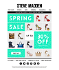 Spring Sale : I enjoy the organization of this piece. The merged cells of the grid give emphasis to the important copy elements of the promotion, and there is some nice direction created from the grid of shoes that helps move your eye from top to bottom.