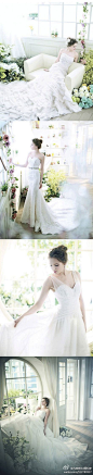 四款浪漫优雅的韩式婚纱照，轻熟女的小清新，淡雅的绿色晕染着优雅的姿态！女人穿上婚纱就很美，有木有