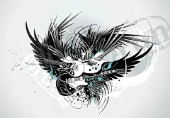 翅膀吉他手绘黑白背景设计EPS文件|插画设计|翅膀|创意背景|海报背景|黑色|吉他|简约设计|卡通画|酷炫|设计素材|矢量素材|矢量图|印花素材