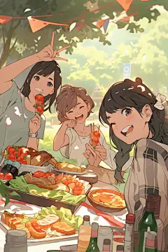 夏日聚会漫画风同学插画