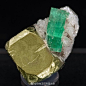 这个组合有意思 祖母绿搭配方解石和黄铁矿 Beryl with Pyrite and Calcite ​​​​
