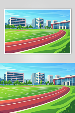 AI数字艺术扁平风校园球场操场插画-众图网