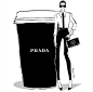 【澳大利亚时装插画家Megan Hess笔下的咖啡女郎】—— 黑白经典的 Prada，在各种花哨中，保持自己一贯的精致作风。