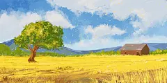 黄色清新秋天唯美手绘秋天立秋田园风光郊外风景原创海报背景插画素材下载 - 觅知网