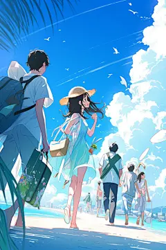 数字艺术学生放假开心过暑假扁平风插画-众图网
