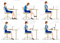 一位女士坐在笔记本电脑前工作。的姿势。