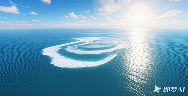 一个从高处俯瞰的海洋场景，广阔的海洋呈现...