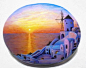 Sunset On The Greek Island Of Santorini ! Painting on Stone with high quality Acrylic paints and finished with Glossy varnish protection.