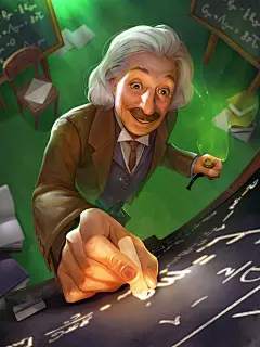 Albert Einstein, Ilya Bondarenko : My first artwork done for STEM: Epic Heroes.
In collab with Maria Poliakova
https://www.artstation.com/tubikraski
project here: 
https://www.kickstarter.com/projects/hologrin/stem-epic-heroes/description