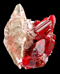 mineralists:  Very rare specimen of Realgar included doubly terminated Calcite and Picropharmacolite  sprays with Realgar crystals.Jeipaiyu / Mineral Friends <3