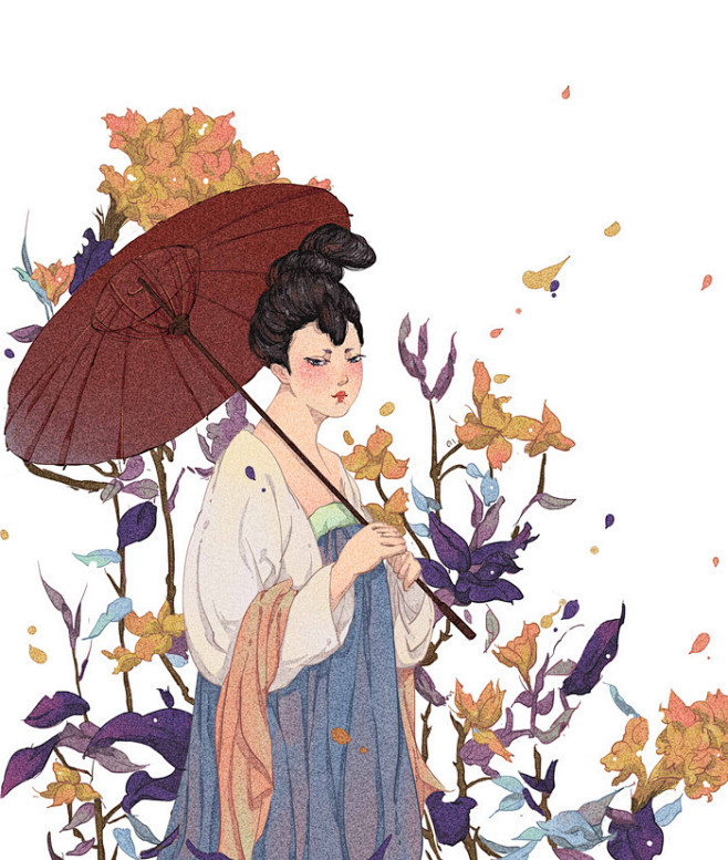 仕女——执伞-银籽_ 唐朝仕女_涂鸦王国...