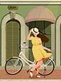 女孩 自行车和女孩
插画 商业插画 
