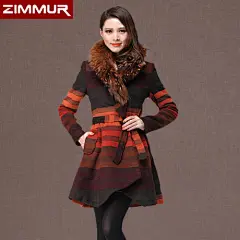 zimmur2013新款女装翻领优雅中长款毛呢外套女秋冬-tmall.com天猫